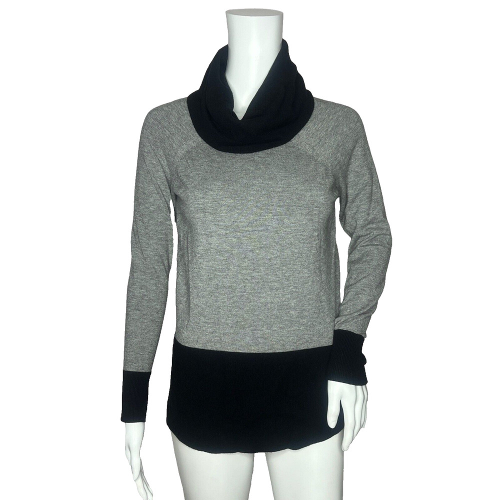 RAYA Sweater Womens XS Gray Black Colorblock Cowl Neck Basic Neutral Minimalist‎